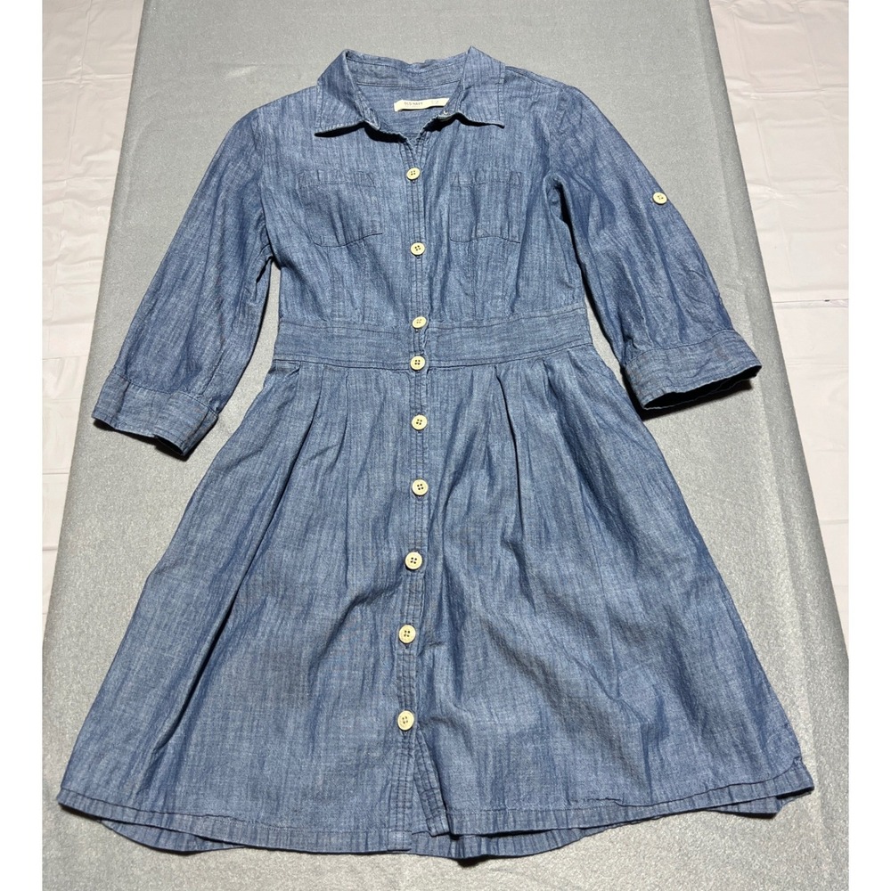 Old Navy Blue Chambray Cotton Button Front Shirtdress 889438-00 Size 2